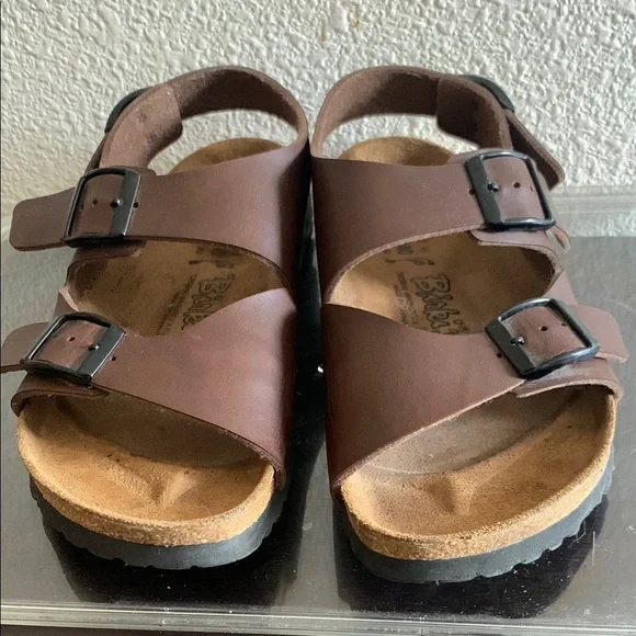 Birkirs Brown Leather Sandals with Buckles - Picture 1 of 8